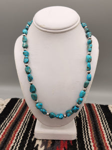 TURQUOISE BEADED NECKLACE  - 20"