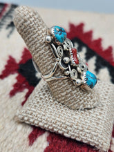 Load image into Gallery viewer, TURQUOISE &amp; CORAL RING - SHIRLEY LARGO - SIZE 8
