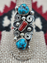 Load image into Gallery viewer, TURQUOISE &amp; CORAL RING - SHIRLEY LARGO - SIZE 8
