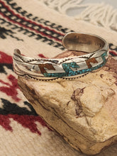 Load image into Gallery viewer, TURQUOISE &amp; CORAL CHIP INLAY CUFF BRACELET  - JIMMIE NEZZIE
