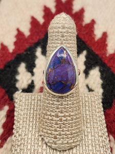 PURPLE COPPER TURQUOISE RING - SIZE 6.5 - TEARDROP SHAPED