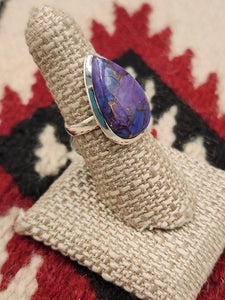 PURPLE COPPER TURQUOISE RING - SIZE 6.5 - TEARDROP SHAPED