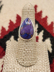 PURPLE COPPER TURQUOISE RING - SIZE 6.5 - TEARDROP SHAPED