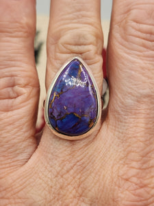 PURPLE COPPER TURQUOISE RING - SIZE 6.5 - TEARDROP SHAPED