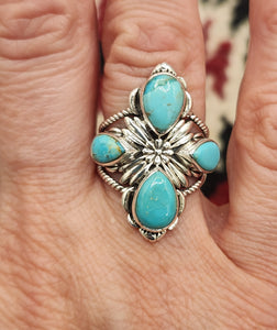 TURQUOISE 4 STONE RING - SIZE 7.5