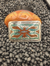 Load image into Gallery viewer, TURQUOISE &amp;CORAL CHIP INLAY BELT BUCKLE  - JUAN T. SINGER
