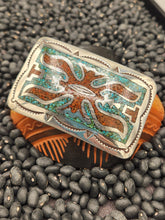 Load image into Gallery viewer, TURQUOISE &amp;CORAL CHIP INLAY BELT BUCKLE  - JUAN T. SINGER
