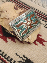 Load image into Gallery viewer, TURQUOISE &amp;CORAL CHIP INLAY BELT BUCKLE  - JUAN T. SINGER
