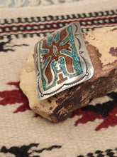 Load image into Gallery viewer, TURQUOISE &amp;CORAL CHIP INLAY BELT BUCKLE  - JUAN T. SINGER
