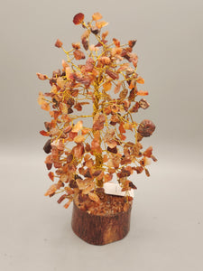 CARNELIAN GEMSTONE TREE ON WOOD BASE