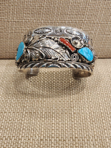 TURQUOISE & CORAL HEAVY CUFF - ANNIE CHAPO