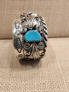 TURQUOISE & CORAL HEAVY CUFF - ANNIE CHAPO