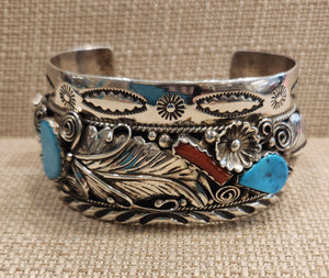 TURQUOISE & CORAL HEAVY CUFF - ANNIE CHAPO