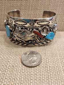 TURQUOISE & CORAL HEAVY CUFF - ANNIE CHAPO