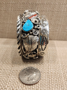 TURQUOISE & CORAL HEAVY CUFF - ANNIE CHAPO