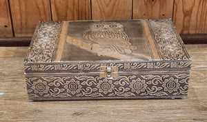 OWL SILVER METAL JEWELRY BOX