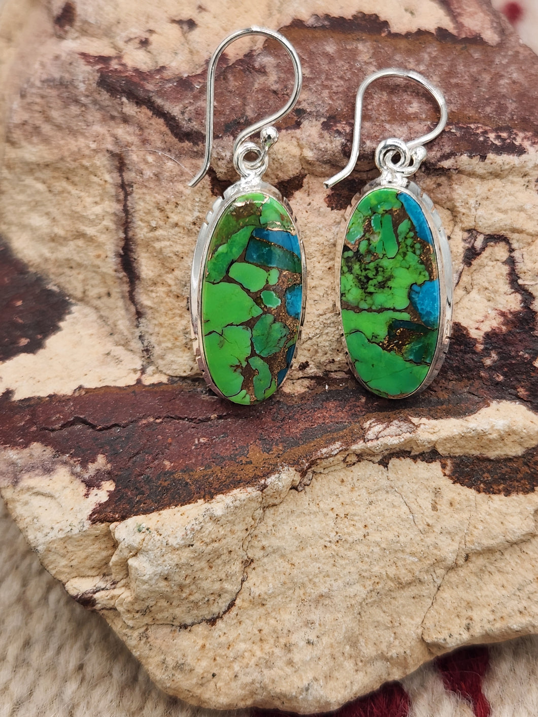 GREEN COPPER TURQUOISE OVAL EARRINGS