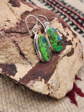 Load image into Gallery viewer, GREEN COPPER TURQUOISE OVAL EARRINGS
