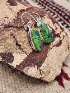 GREEN COPPER TURQUOISE OVAL EARRINGS