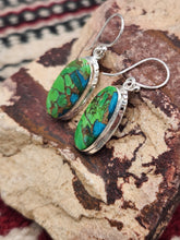 Load image into Gallery viewer, GREEN COPPER TURQUOISE OVAL EARRINGS
