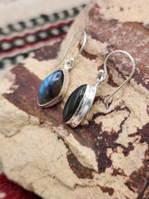 Load image into Gallery viewer, LABRADORITE DIAMOND SHAPED EARRINGS
