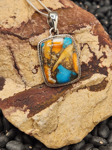 TURQUOISE &SPINY OYSTER SHELL RECTANGLE NECKLACE