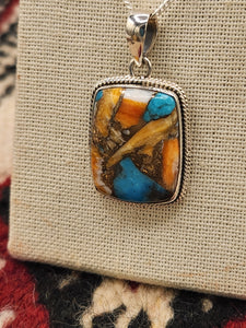 TURQUOISE &SPINY OYSTER SHELL RECTANGLE NECKLACE