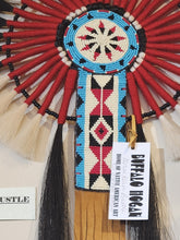 Load image into Gallery viewer, HORSEHAIR BUSTLE - OFF WHITE WITH BLUE, RED &amp; BLACK BEADING
