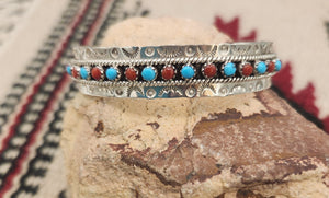 ZUNI TURQUOISE & CORAL SNAKE EYE CUFF BRACELET- JASON & PEARL UKESTINE