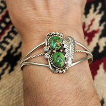 Load image into Gallery viewer, GREEN TURQUOISE 2 STONE CUFF BRACELET- JULIA ETSITTY
