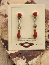 Load image into Gallery viewer, CORAL INLAY EARRINGS- ZUNI - RICKY &amp; VELDA NASTACIO
