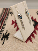 Load image into Gallery viewer, TURQUOISE SMALL BEAR PAW EARRINGS W/2 FEATHERS - ANNIE SPENCER
