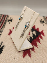 Load image into Gallery viewer, TURQUOISE SMALL BEAR PAW EARRINGS W/2 FEATHERS - ANNIE SPENCER
