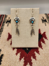 Load image into Gallery viewer, TURQUOISE MEDIUM BEAR PAW EARRINGS WITH 2 FEATHERS - ANNIE SPENCER
