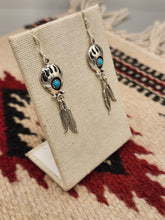 Load image into Gallery viewer, TURQUOISE MEDIUM BEAR PAW EARRINGS WITH 2 FEATHERS - ANNIE SPENCER
