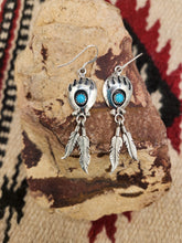 Load image into Gallery viewer, TURQUOISE MEDIUM BEAR PAW EARRINGS WITH 2 FEATHERS - ANNIE SPENCER
