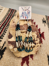 Load image into Gallery viewer, BEADED PORCUPINE QUILL EARRINGS- LITTLE BEAVER - TEAL
