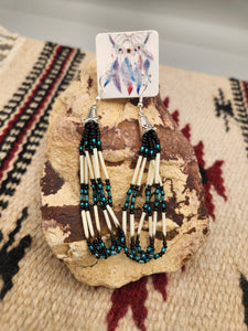 BEADED PORCUPINE QUILL EARRINGS- LITTLE BEAVER - TEAL