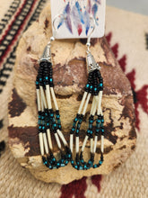 Load image into Gallery viewer, BEADED PORCUPINE QUILL EARRINGS- LITTLE BEAVER - TEAL

