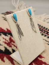 Load image into Gallery viewer, TURQUOISE POST EARRINGS WITH 2 FEATHERS. - ANNIE SPENCER
