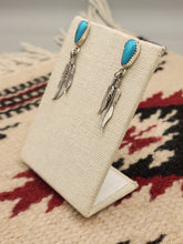 Load image into Gallery viewer, TURQUOISE POST EARRINGS WITH 2 FEATHERS. - ANNIE SPENCER
