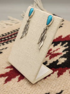 TURQUOISE POST EARRINGS WITH 2 FEATHERS. - ANNIE SPENCER