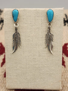 TURQUOISE POST EARRINGS WITH 2 FEATHERS. - ANNIE SPENCER