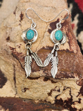 Load image into Gallery viewer, TURQUOISE EARRINGS WITH 2 FEATHERS - RITA LARGO
