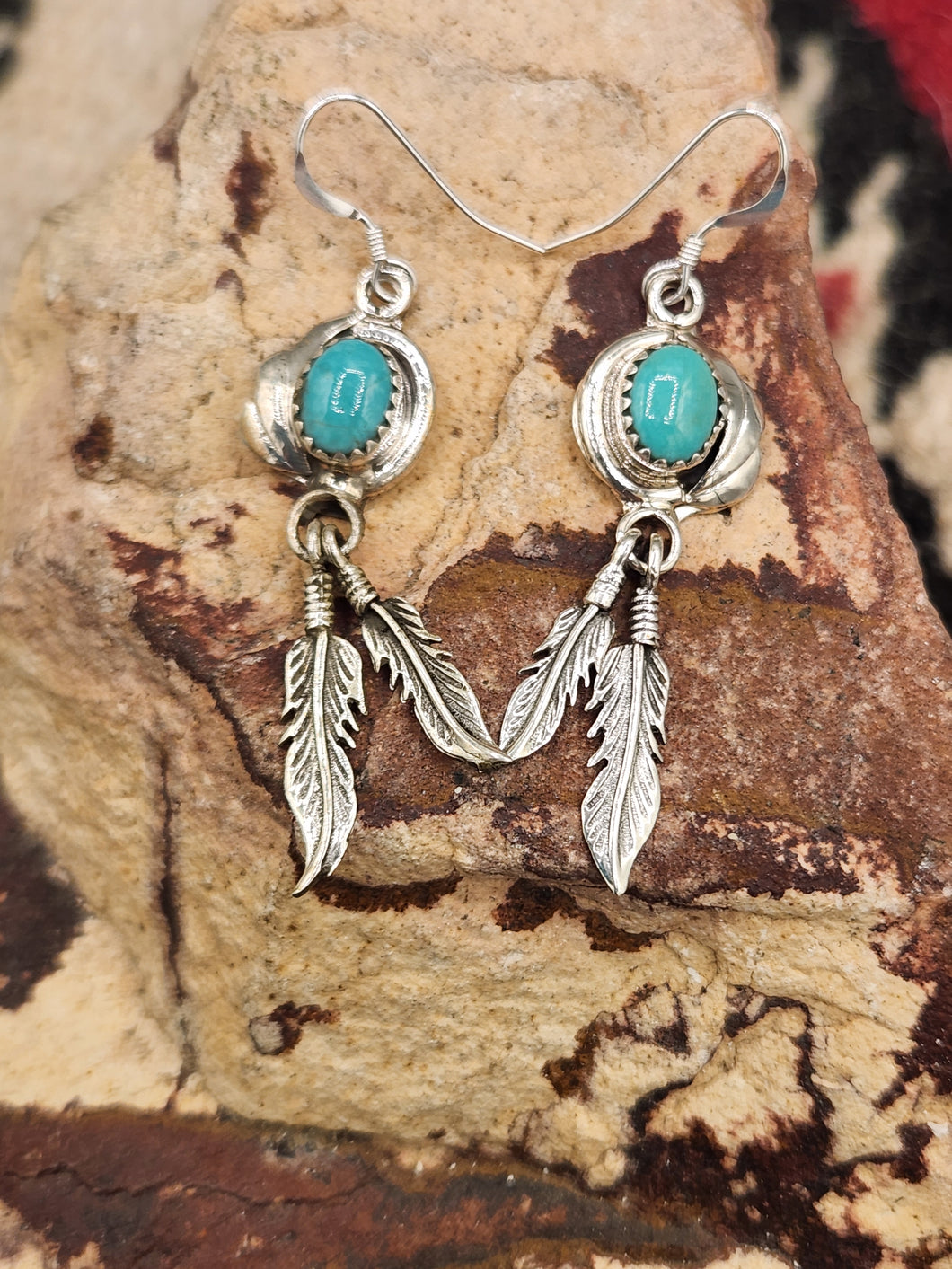 TURQUOISE EARRINGS WITH 2 FEATHERS - RITA LARGO