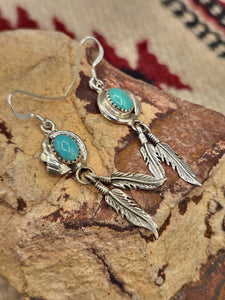 TURQUOISE EARRINGS WITH 2 FEATHERS - RITA LARGO