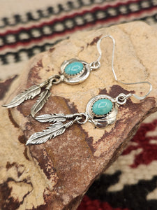 TURQUOISE EARRINGS WITH 2 FEATHERS - RITA LARGO