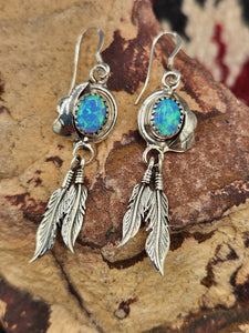 BLUE OPAL EARRINGS WITH FEATHERS -RITA LARGO