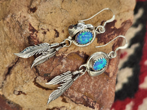 BLUE OPAL EARRINGS WITH FEATHERS -RITA LARGO