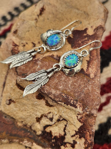 BLUE OPAL EARRINGS WITH FEATHERS -RITA LARGO